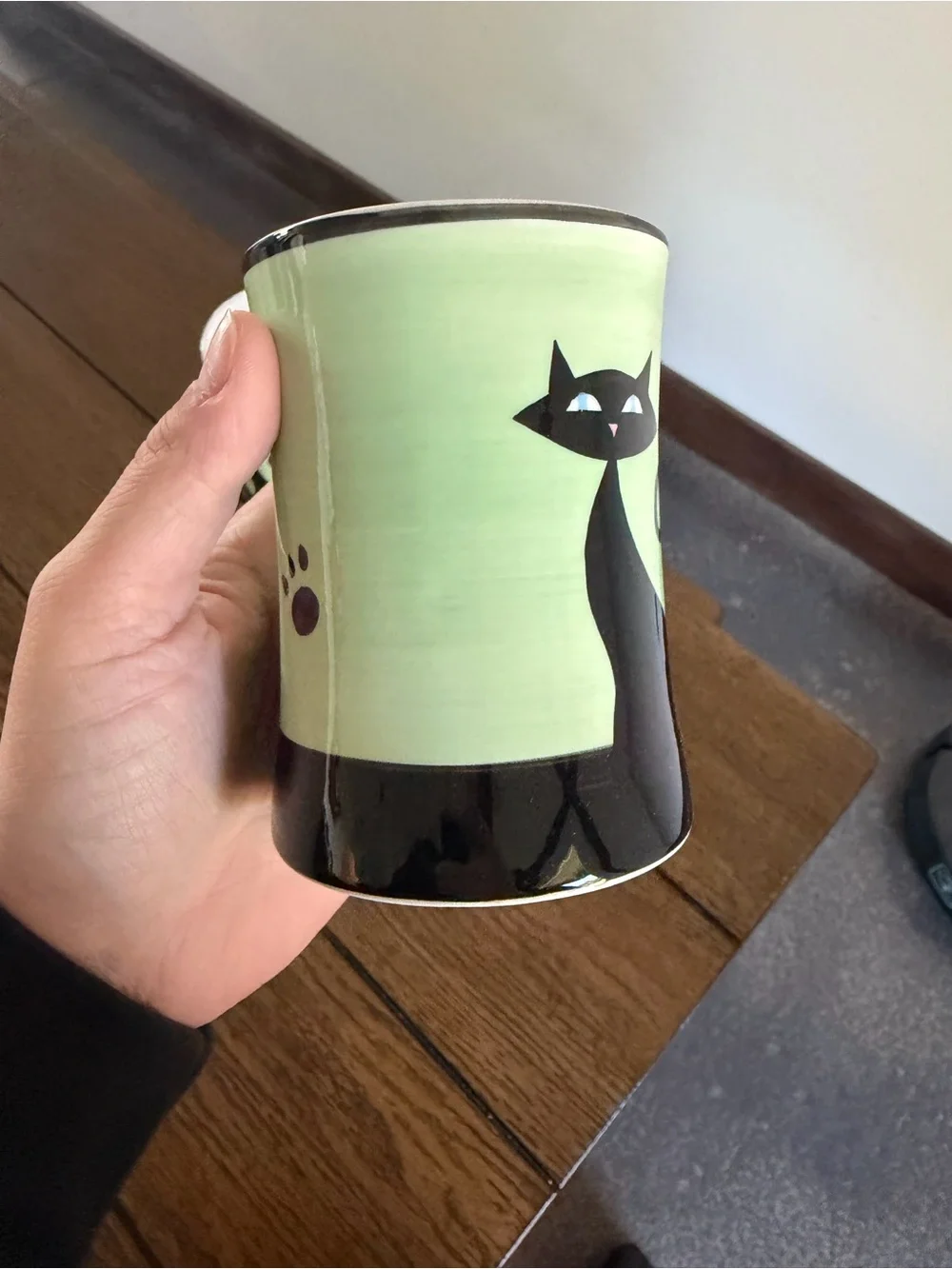 Hues N Brews Black Cat Mug Paw Print MCM Style Coffee Cup Cat Lover Set Of 4